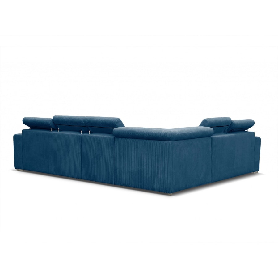 Canap&eacute; d'angle r&eacute;versible et convertible en velours c&ocirc;tel&eacute; bleu